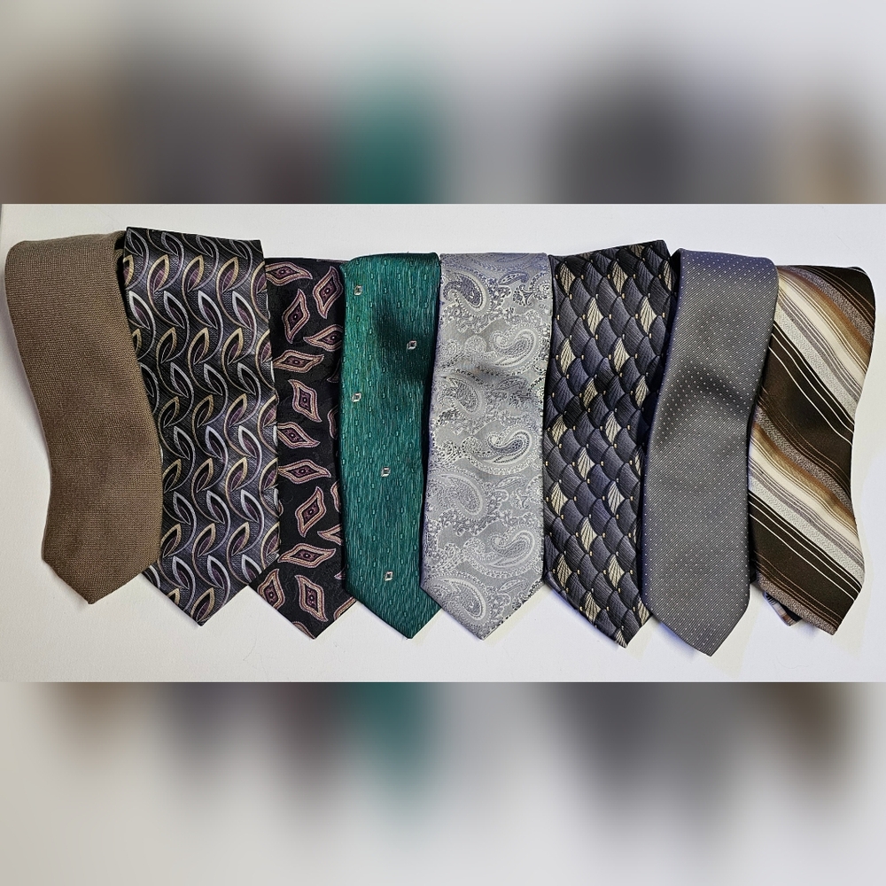 Assorted Necktie Bundle – 8 Ties – Silk, Wool & Polyester Mix